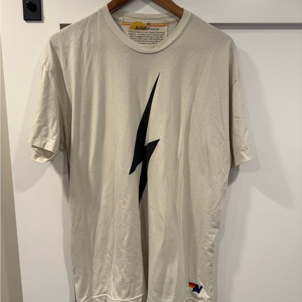 Aviator Nation Off-White Tee with Black Lightning